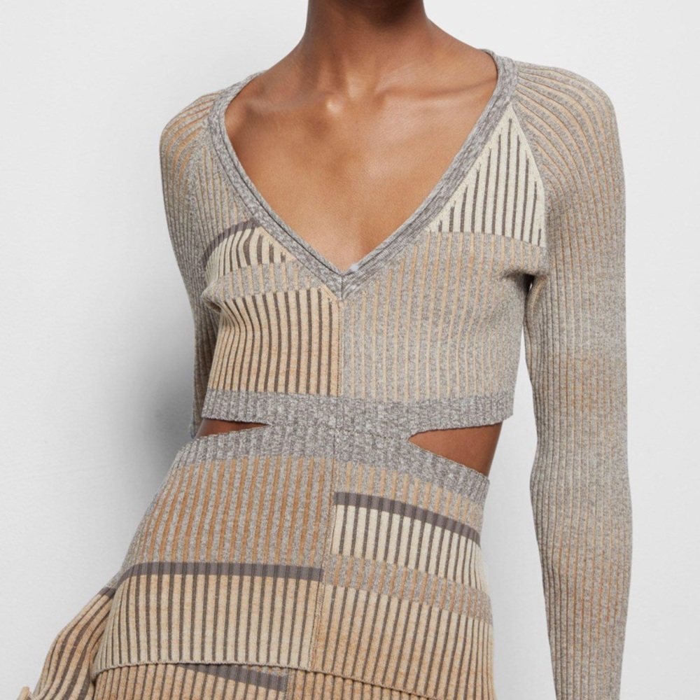 Jonathan Simkai espresso stripe ribbed cutout top
